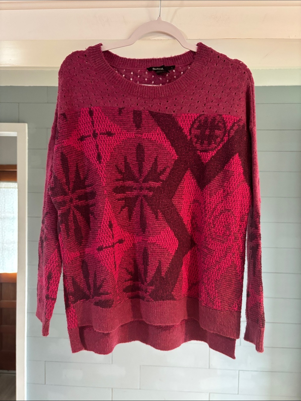 Desigual Berry and Plum Geometric Floral Crewneck‎ Sweater